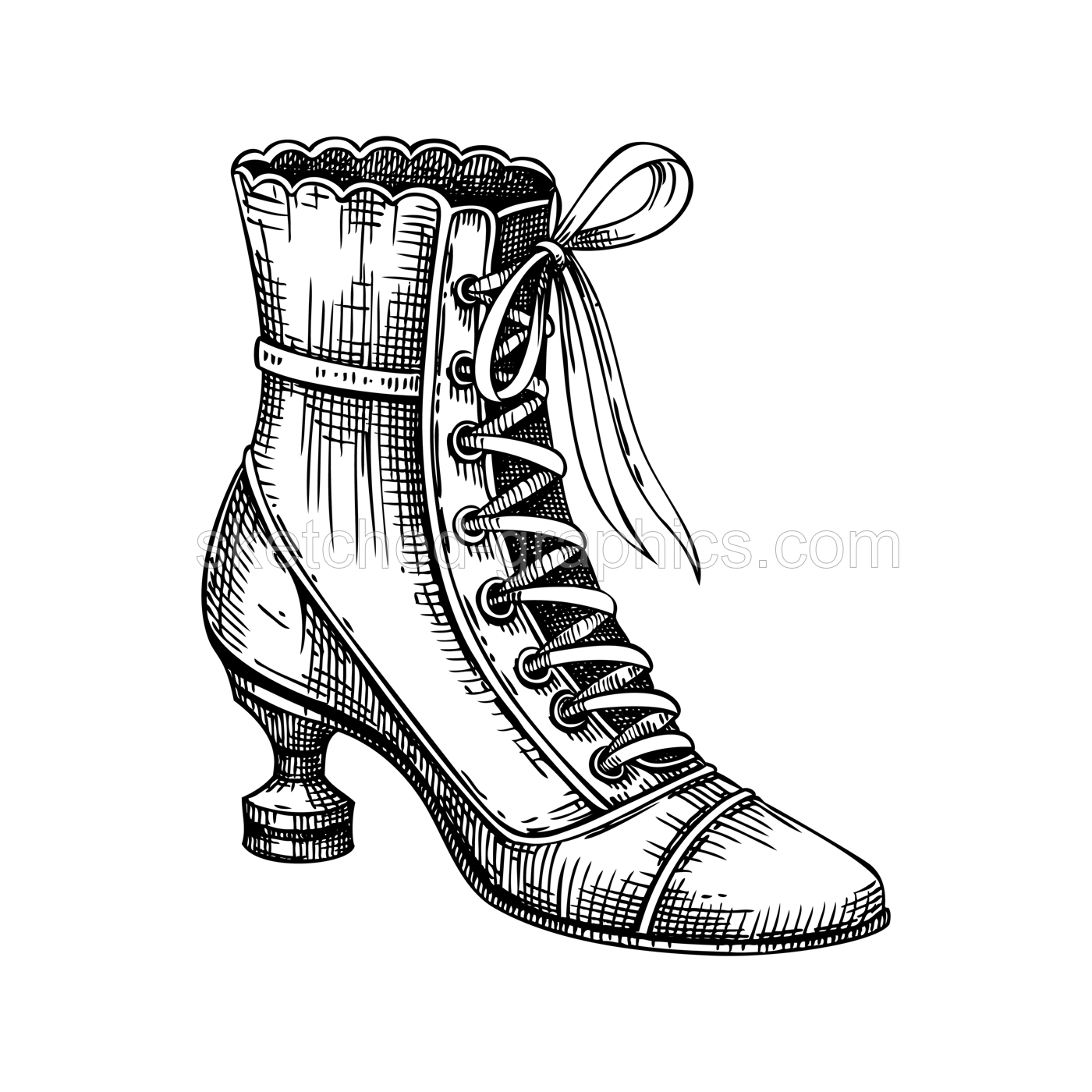 Vintage shoes vector sketch. Romantic gothic fashion illustration. Halloween, dark academia boots. Hand drawn historical costume design. NOT AI generated Illustration